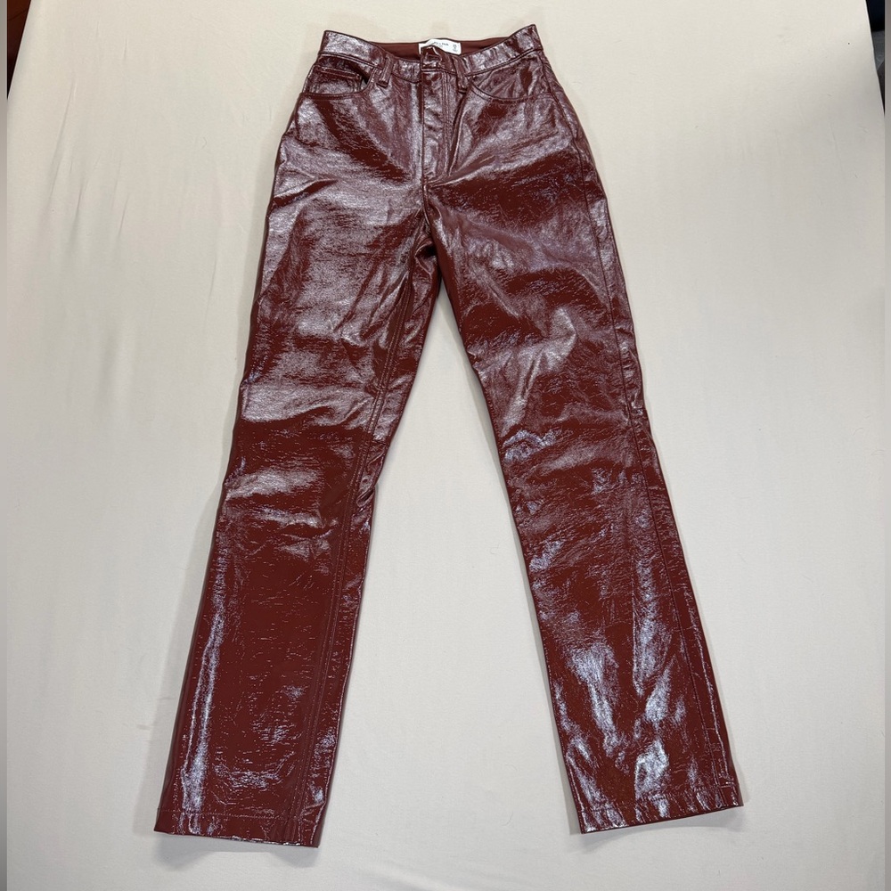 Abercrombie & Fitch Brown Patent High-Shine Vegan Leather 90's Straight Leg Pant